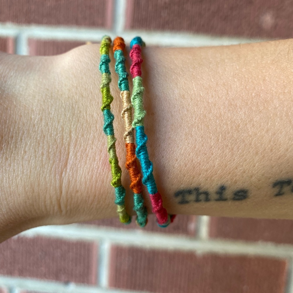 Hand woven set of three ladder friendship bracelet stack